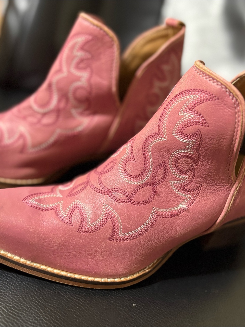 Pink Embroidered Western Ankle Booties